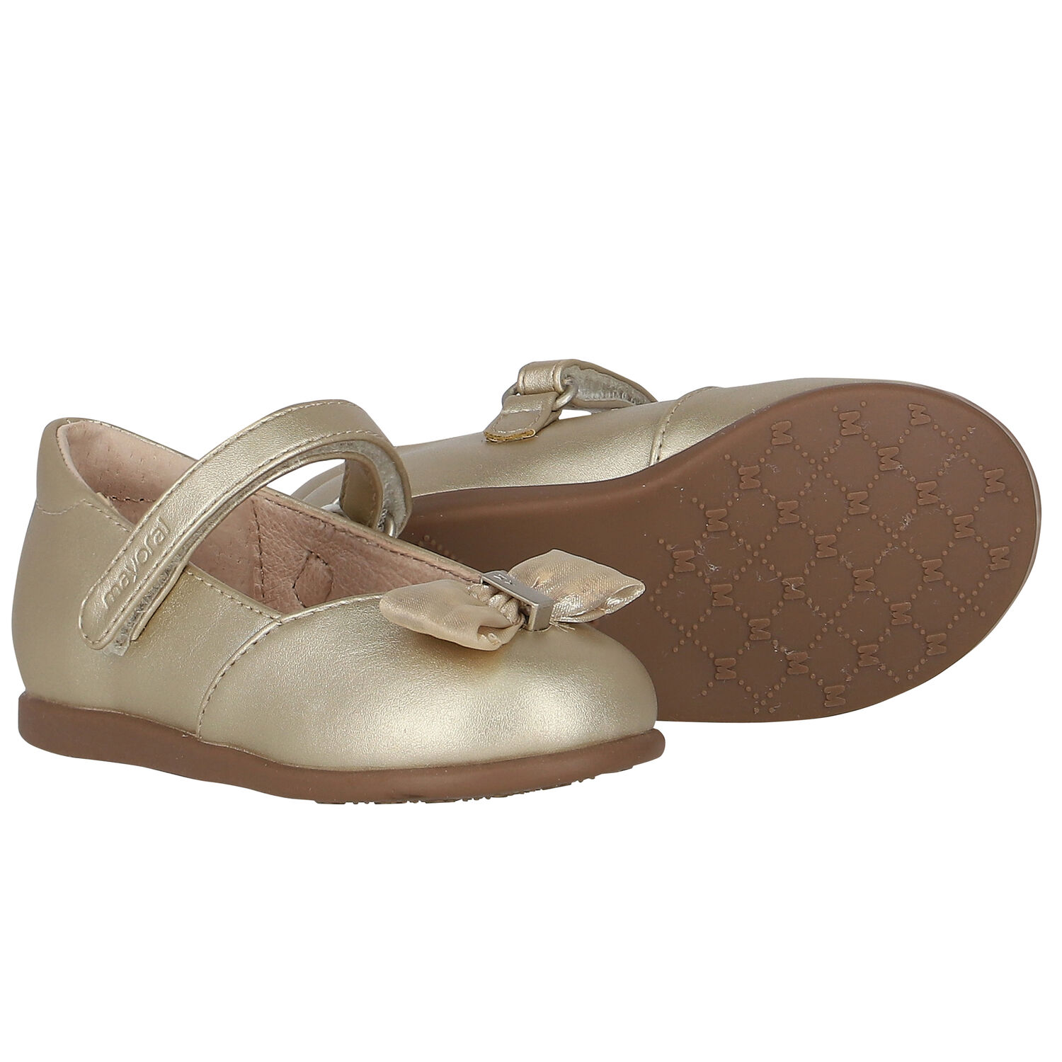 حذاء بنات بفيونكة باللون الذهبي, 3, hi-res